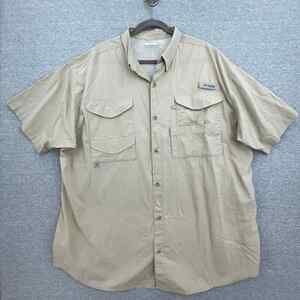Columbia Shirt Mens 2XL Button Up Tan Short Sleeve Vented Fishing Hiking Outdoor